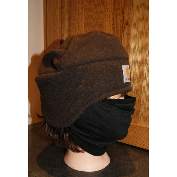 Carhartt Brown Fleece 2-in-1 Winter Beanie Cap Hat w/Facemask & Earflaps OS A202 - Picture 1 of 8